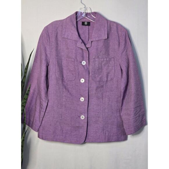 Bogner Womens Light Purple Linen Button Front Bracelet Sleeve Jacket Size 38/8/M - Picture 1 of 6